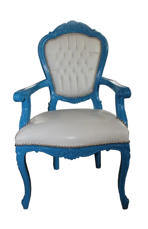 Baroque dining room chair blue / white leather look with armrests Bestpreis