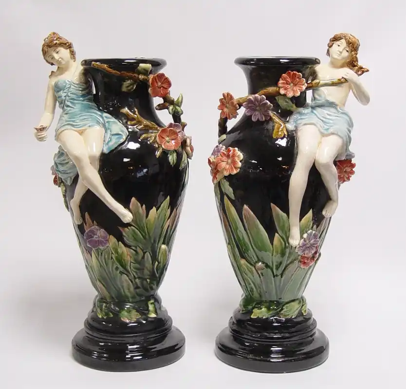 Casa Padrino Baroque porcelain vase set with flower girl - H 43 cm (2 pieces) - luxury ceramic vases Highlight
