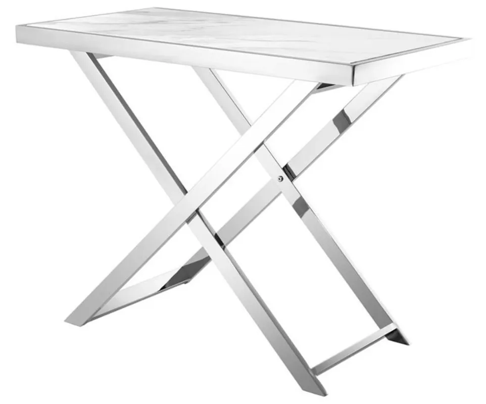 Casa Padrino stainless steel console with white marble top 110 x 60 x H. 87 cm - luxury living room furniture Must-Have