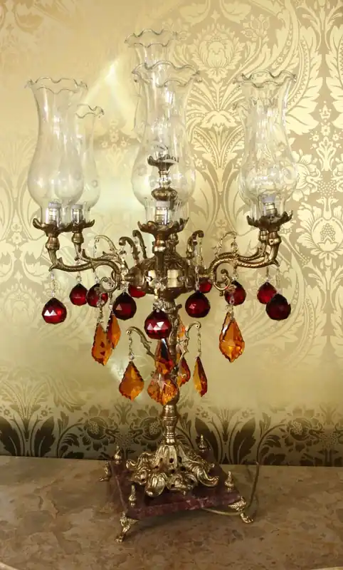 Neuheit Casa Padrino Baroque Crystal Stool Light - H 86 cm - Red / Orange - Chandelier