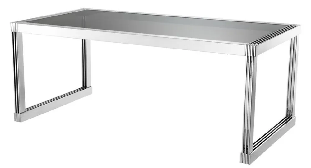 Wochenendangebot Casa Padrino luxury dining table in silver with smoke glass 195 x 100 x H. 78 cm - luxury quality