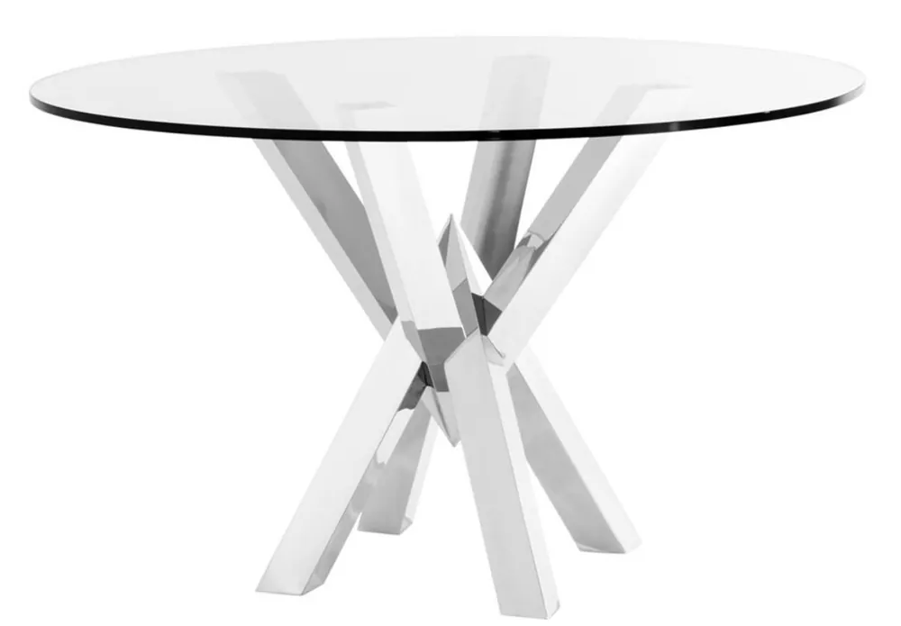 Casa Padrino luxury stainless steel dining table with glass top 125 x H. 77 cm - dining room furniture Direkt Vom Hersteller