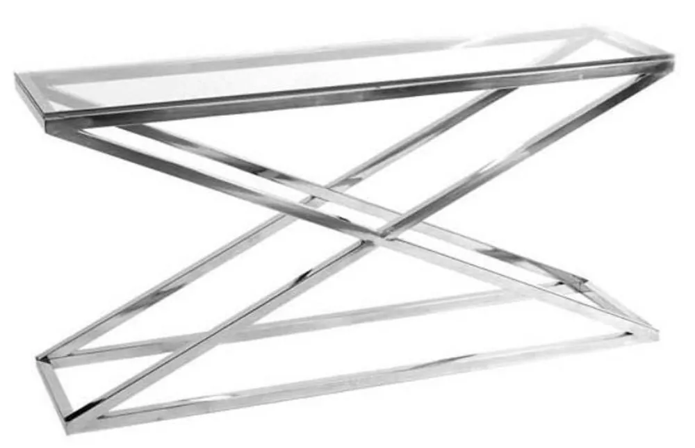 Casa Padrino designer stainless steel console with glass top in silver 150 x 40 x H. 74 cm - luxury furniture Markenprodukt