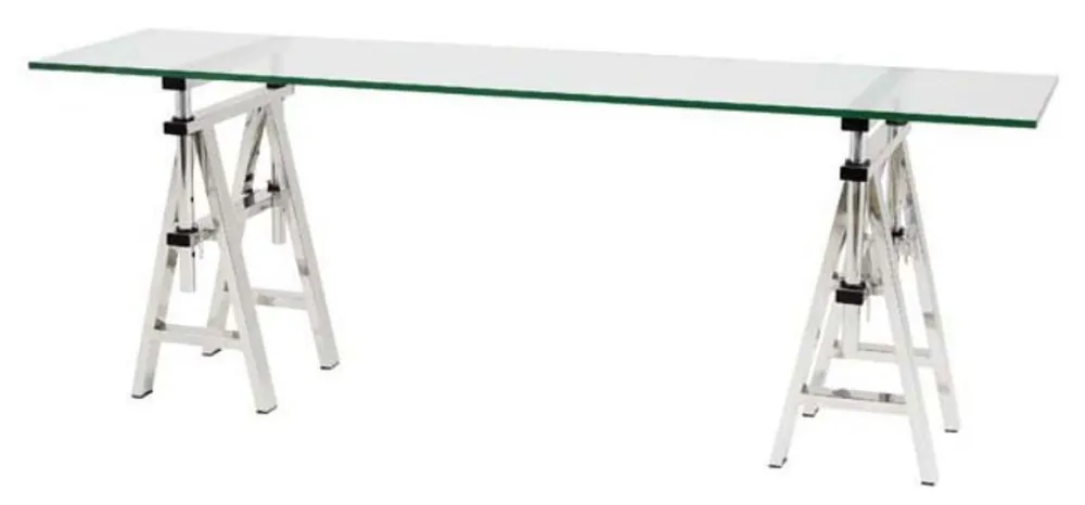 Expressversand Casa Padrino stainless steel console table with glass top 200 x 50 x H. 66-78 cm - luxury living room furniture