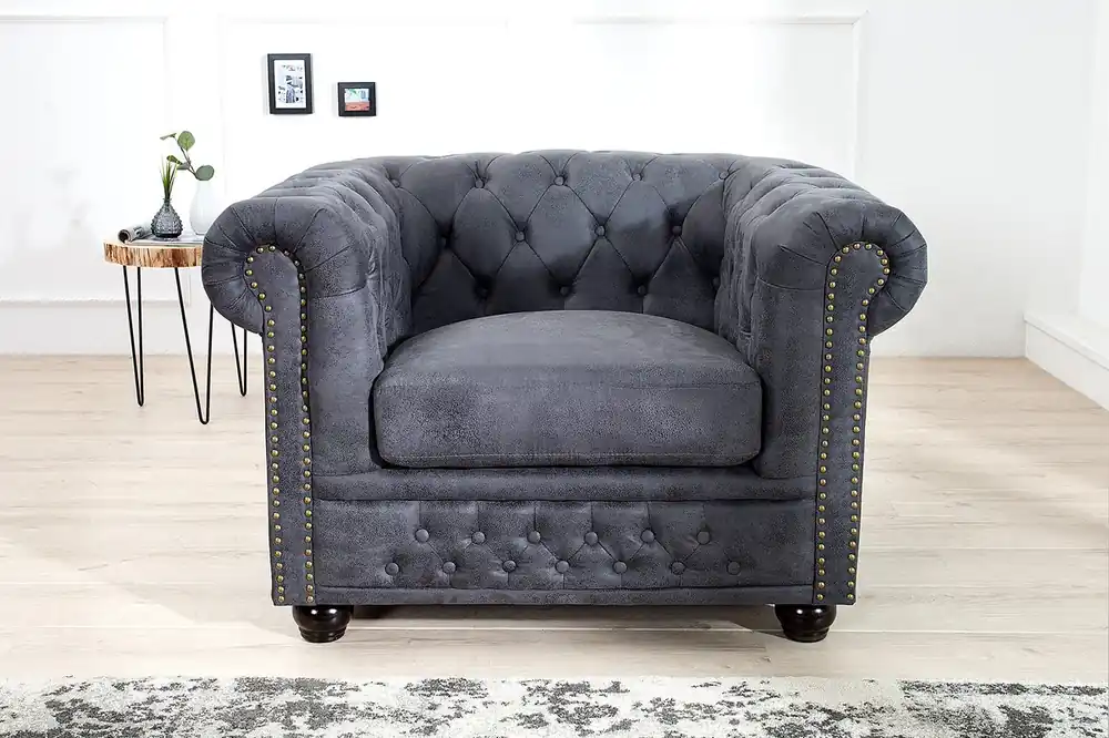Jetzt Kaufen Casa Padrino Chesterfield Armchair Antique Gray - Lounge Chair Antique gray - Living Room Armchair
