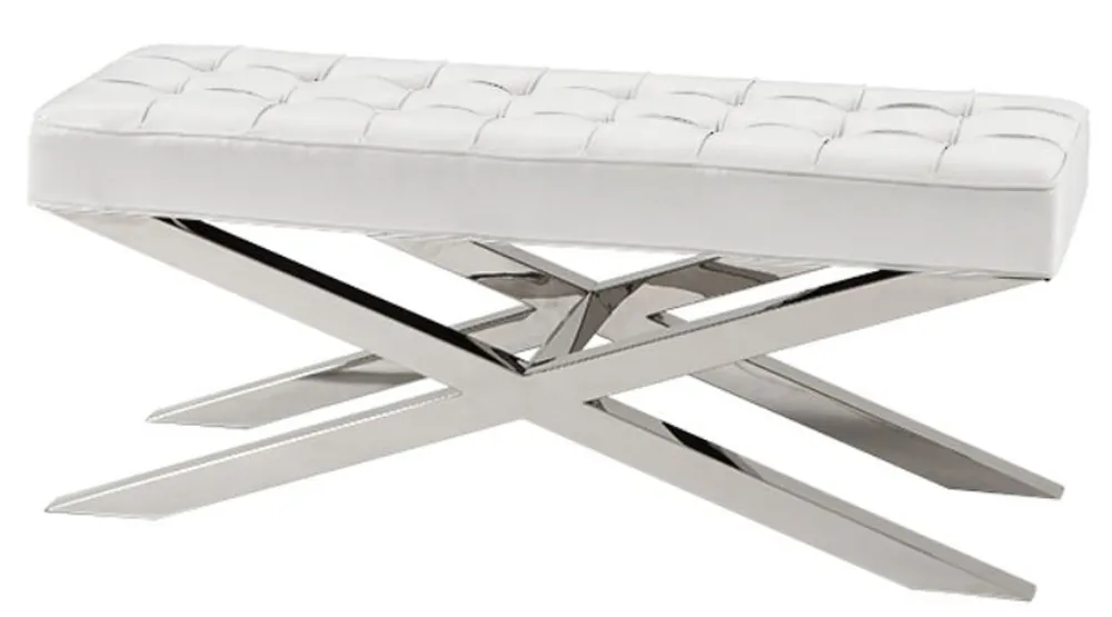 Casa Padrino luxury bench in silver with white leather look 120 x 42,5 x H. 53,5 cm - designer furniture Knallerangebot