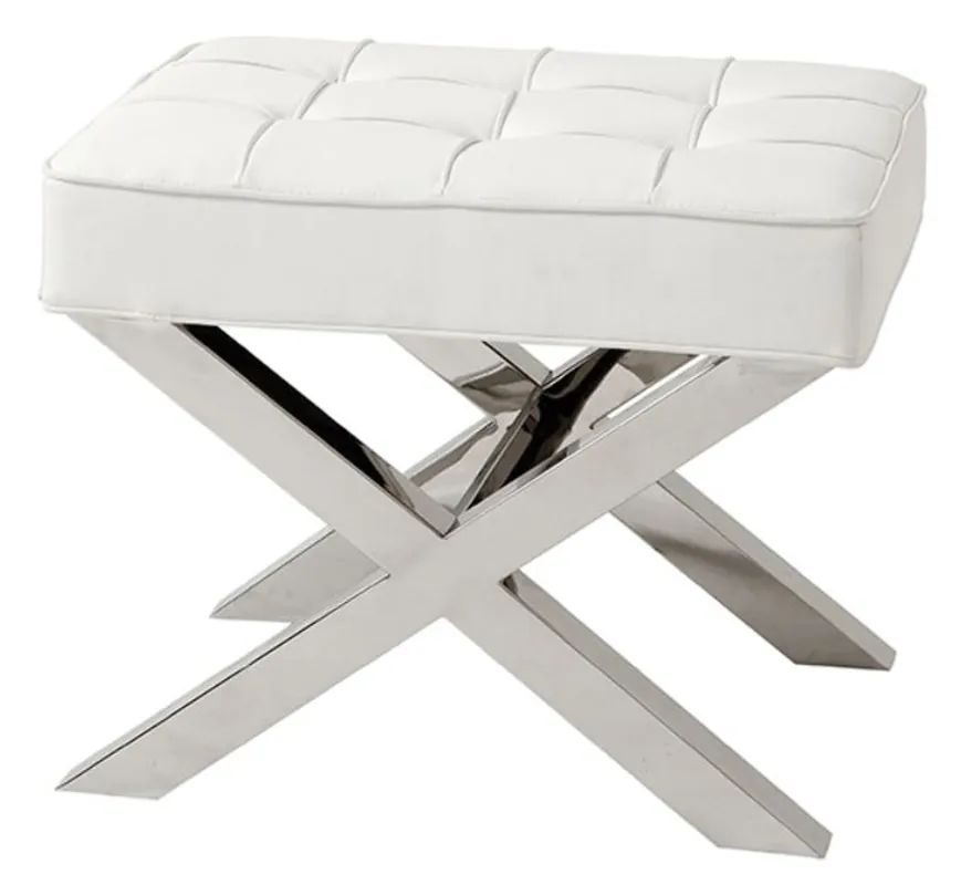Sonderangebot Casa Padrino luxury stool in silver with white leather look 60 x 46 x H. 51,5 cm - Designer Furniture