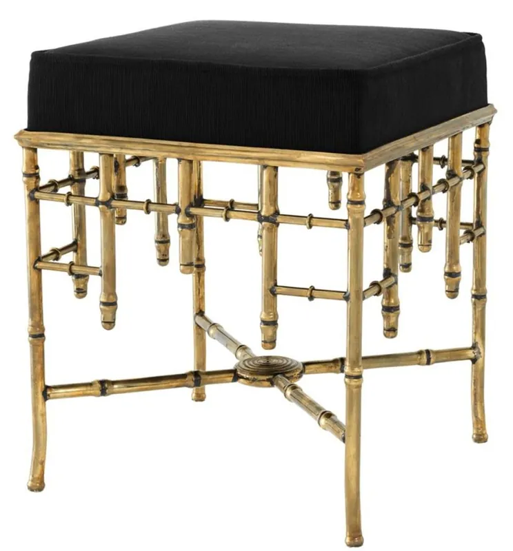 Casa Padrino Designer Stool Vintage Brass / Black 40 x 40 x H. 48,5 cm - Luxury Seat Stool Nur Heute