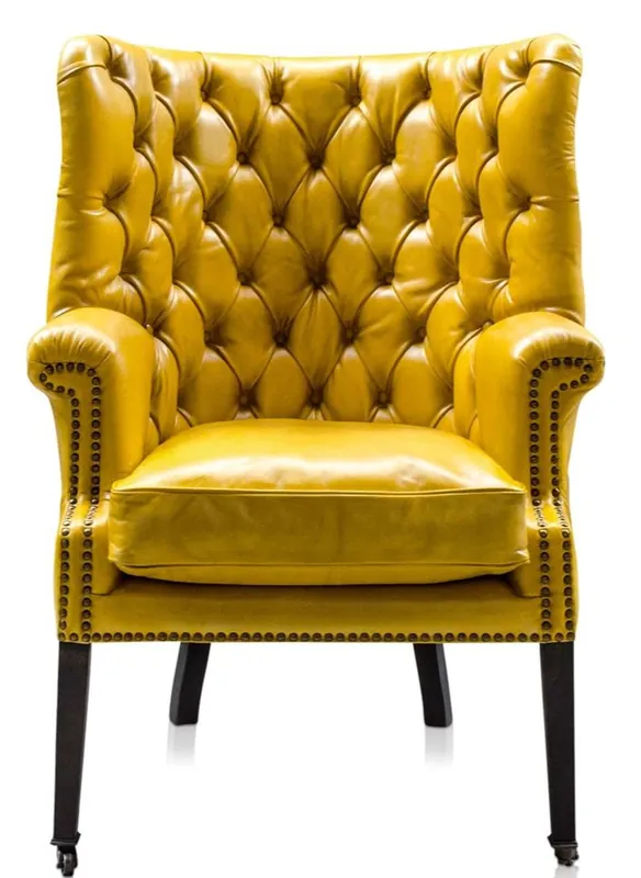 Casa Padrino Luxury Leather Chair Yellow / Black 84 x 85 x H. 112 cm - Luxury Hotel Furniture Preiswert