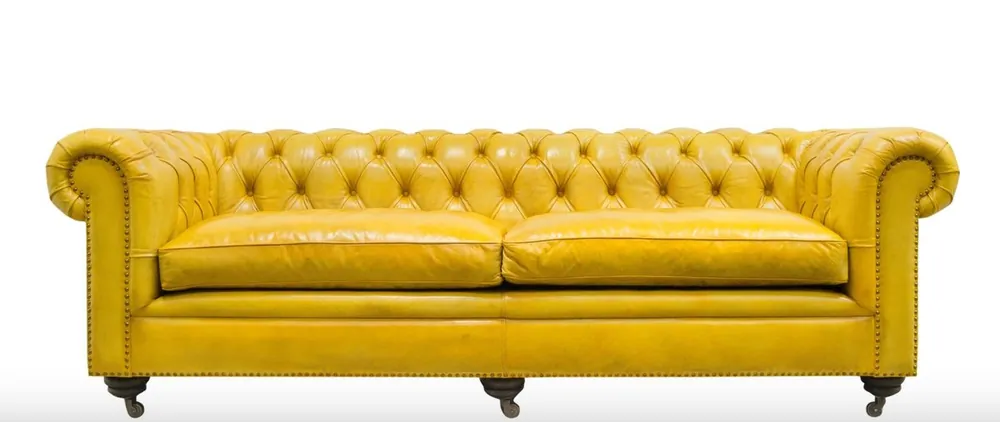 Casa Padrino Luxury Chesterfield 2 Seater Sofa Yellow 242 x 100 x H. 71 cm - Luxury Leather Furniture Letzte Chance