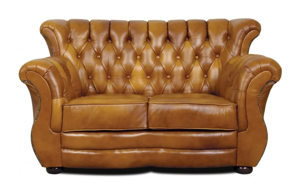 Neu Casa Padrino Luxury Chesterfield Genuine Leather 2 Seater Sofa Brown 150 x 85 x H. 90 cm - Genuine Leather Furniture