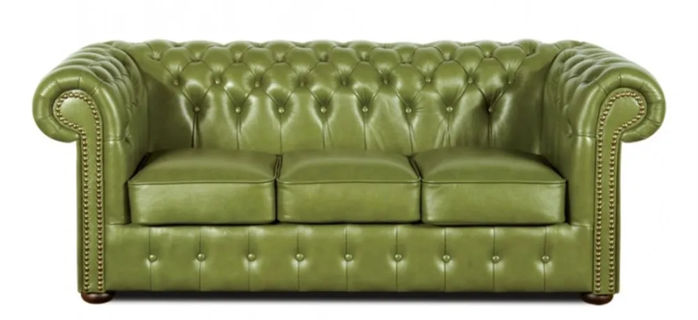Direkt Vom Hersteller Casa Padrino Genuine Leather 3 Seater Sofa Green 200 x 90 x H. 78 cm - Luxury Chesterfield Furniture