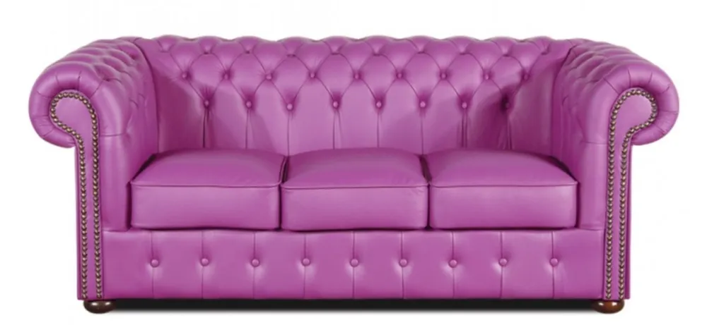 Direktkauf Casa Padrino Genuine Leather 3 Seater Sofa Violet 200 x 90 x H. 78 cm - Luxury Chesterfield Furniture