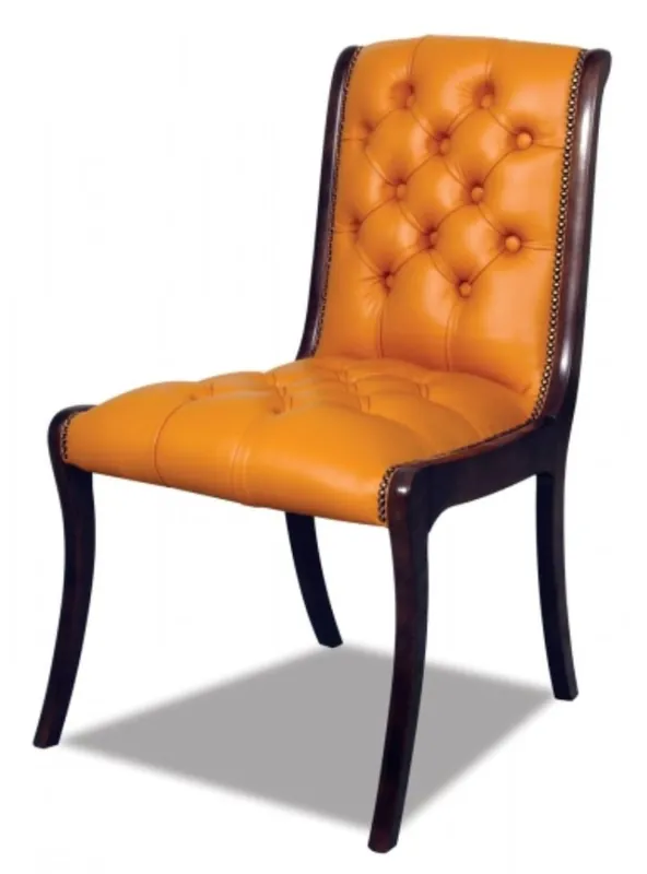Casa Padrino Genuine Leather Dining Chair Orange / Dark Brown 50 x 47 x H. 95 cm - Luxury Furniture Must-Have