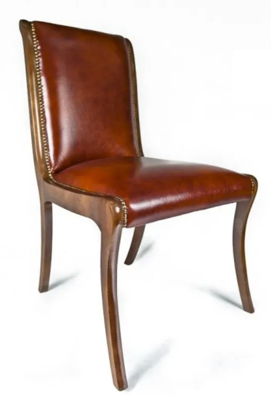 Letzte Chance Casa Padrino Genuine Leather Dining Chair Brown 50 x 47 x H. 95 cm - Luxury Furniture