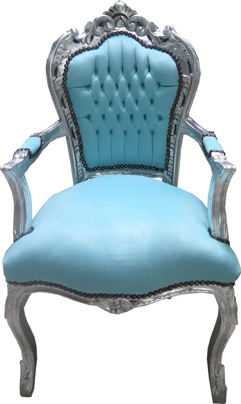 Casa Padrino Baroque dining chair with armrests turquoise / silver - furniture antique style Jetzt Kaufen