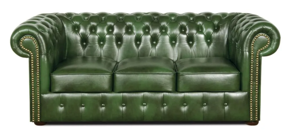 Casa Padrino Chesterfield Genuine Leather 3 Seater Sofa Green 200 x 90 x H. 78 cm - Luxury Collection Schnäppchen
