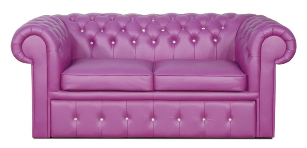 Echt Casa Padrino genuine leather 2 seater sofa in purple with glittering stones 180 x 100 x H. 78 cm - Luxury Chesterfield Sofa Bed