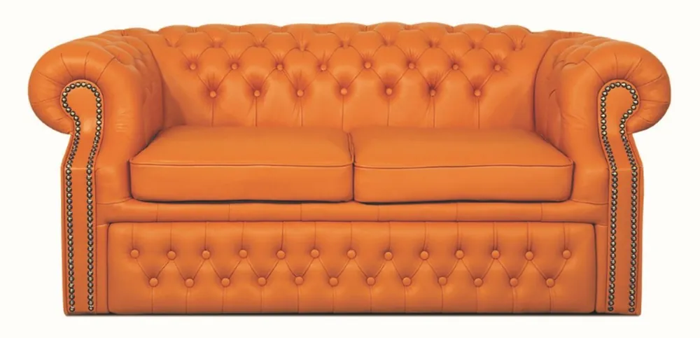Casa Padrino Genuine Leather 2 Seater Sofa Orange 180 x 100 x H. 78 cm - Luxury Chesterfield Sofa Bed Top-Seller