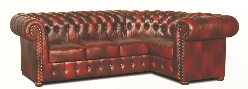 Casa Padrino Chesterfield Genuine Leather Corner Sofa Burgundy 260 x 160 x H. 78 cm - Luxury Living Room Furniture Neu