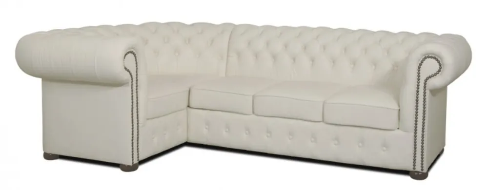 Casa Padrino Chesterfield Genuine Leather Corner Sofa White 260 x 160 x H. 78 cm - Luxury Living Room Furniture Sale