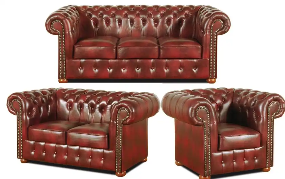 Bestpreis Casa Padrino Chesterfield Living Room Set of 3 Burgundy - Luxury Genuine Leather Furniture