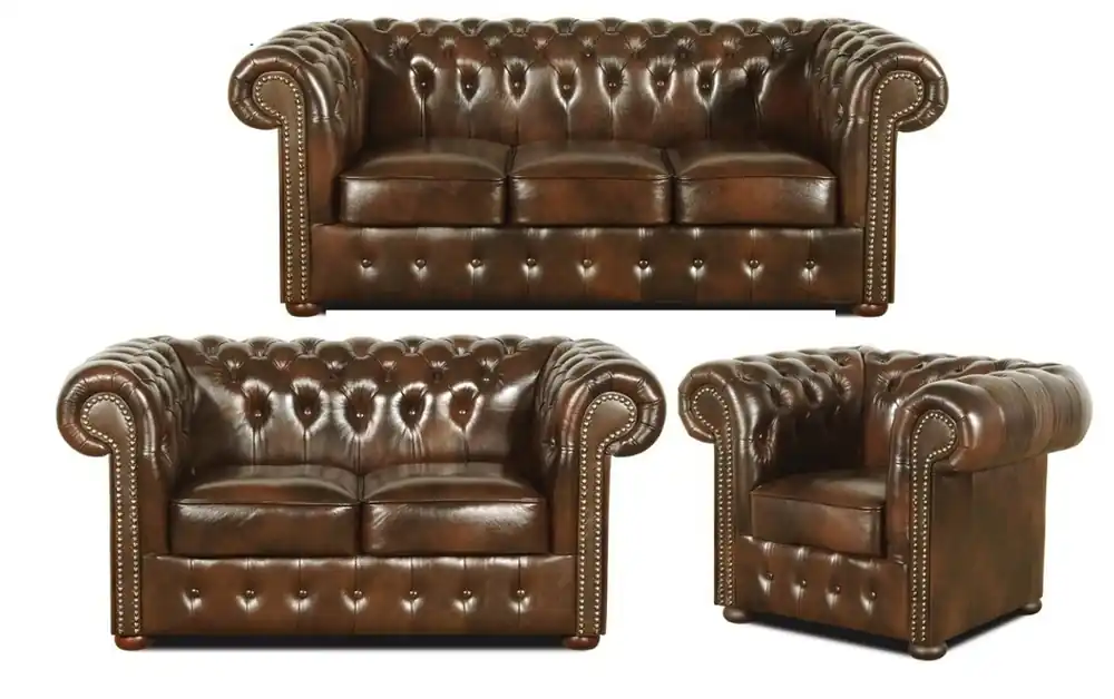 Casa Padrino Chesterfield Living Room Set of 3 Dark Brown - Luxury Genuine Leather Furniture Solange Der Vorrat Reicht