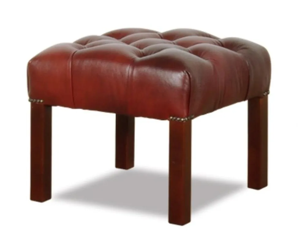Preisknaller Casa Padrino Chesterfield genuine leather stool in burgundy with dark brown legs 50 x 50 x H. 45 cm - Living Room Furniture