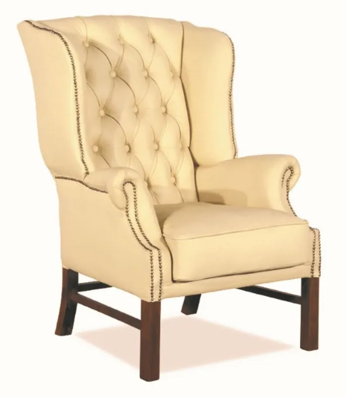 Preis Gesenkt Casa Padrino Chesterfield Genuine Leather Ears Armchair Cream 80 x 80 x H. 110 cm - Luxury Armchair