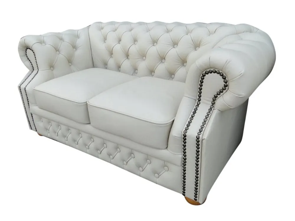 Aktuell Casa Padrino Genuine Leather 2 Seater Sofa White 160 x 90 x H. 78 cm - Chesterfield Furniture
