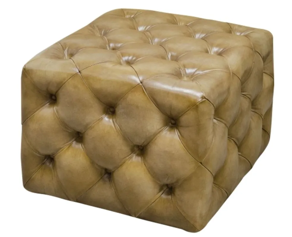 Casa Padrino Luxury Genuine Leather Footstool Sand Colors 64 x 64 x H. 46 cm - Chesterfield Furniture Schnäppchen