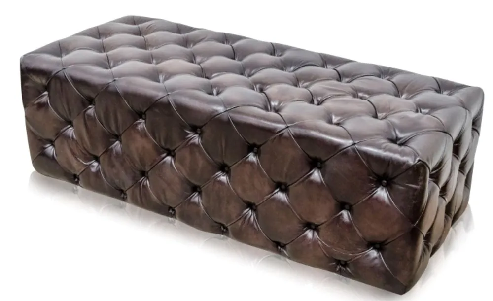 Preisknaller Casa Padrino Luxury Chesterfield Genuine Leather Footstool Gunmetal 144 x 64 x H. 46 cm - Luxury Furniture