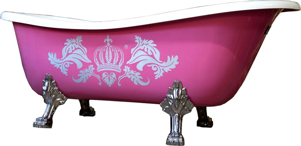 Letzte Chance Pompöös by Casa Padrino luxury bath deluxe freestanding by Harald Glööckler pink / silver / white 1695mm with silver lion feets