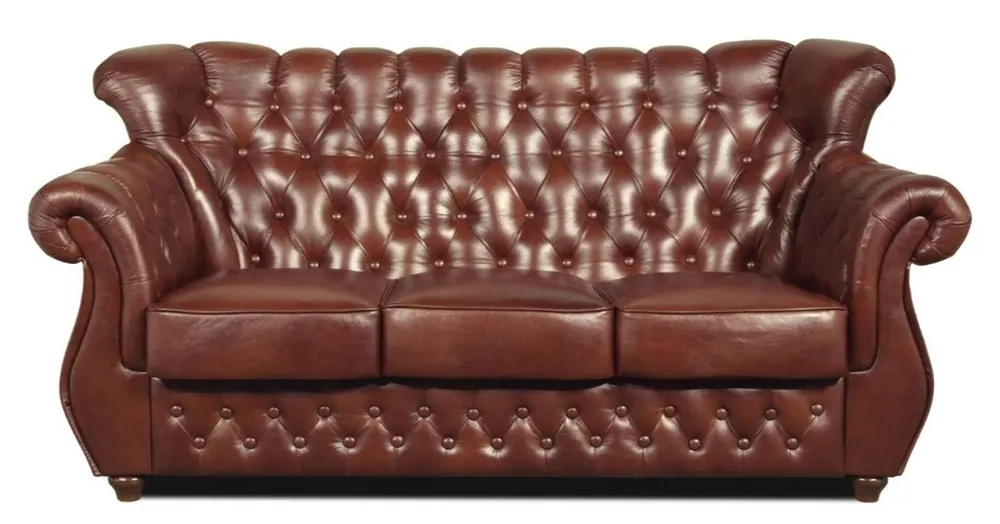Casa Padrino Chesterfield genuine leather sofa in brown with dark brown feet 200 x 80 x H. 85 cm - Luxury Quality Kracherpreis