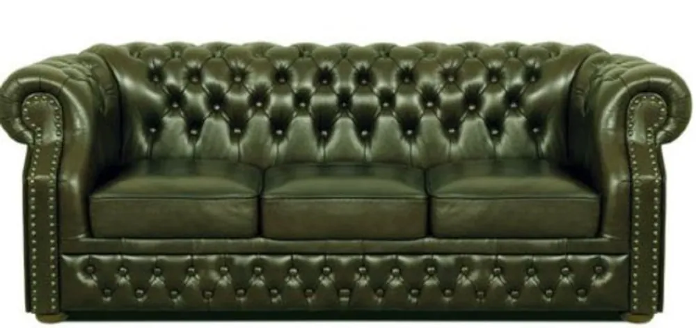 Sonderangebot Casa Padrino Luxury Genuine Leather 3 Seater Sofa Dark Green 210 x 90 x H. 80 cm - Chesterfield Sofa