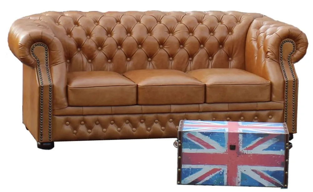 Casa Padrino Luxury Genuine Leather 3 Seater Sofa Light Brown 210 x 90 x H. 80 cm - Chesterfield Sofa Top-Angebot