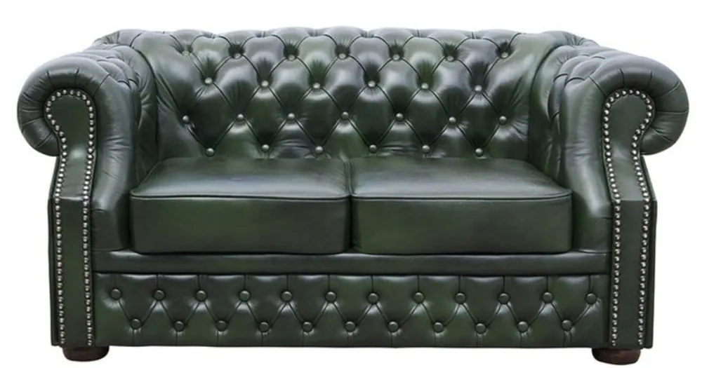 Casa Padrino Luxury Genuine Leather 3 Seater Sofa Dark Green 180 x 90 x H. 80 cm - Chesterfield Furniture Billig