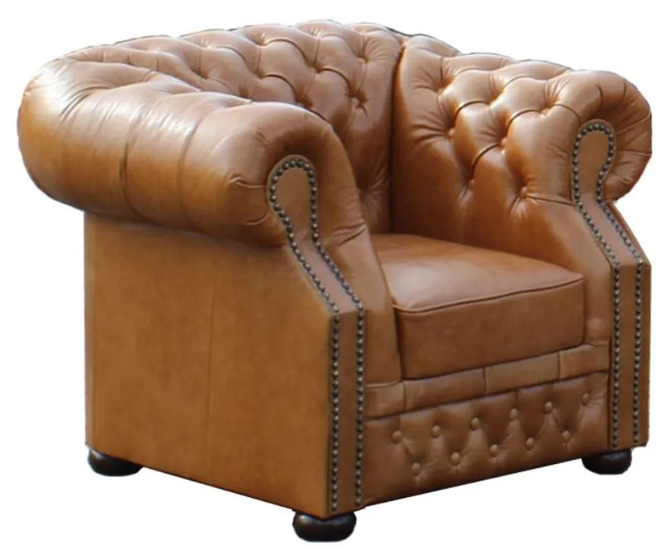 Preis Gesenkt Casa Padrino Genuine Leather Armchair Light Brown 120 x 90 x H. 80 cm - Chesterfield Armchair