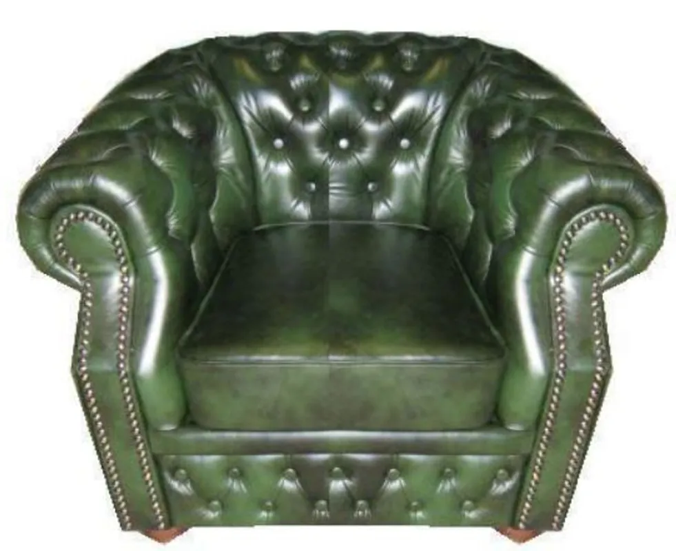 Casa Padrino Genuine Leather Armchair Dark Green 120 x 90 x H. 80 cm - Chesterfield Armchair Direktkauf