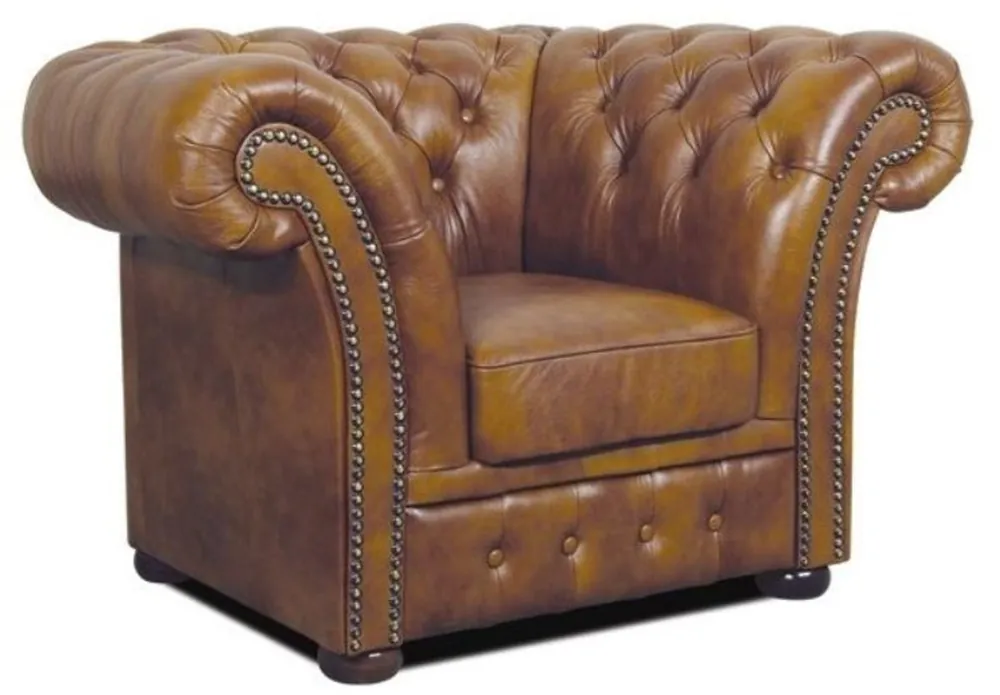 Casa Padrino Chesterfield Genuine Leather Armchair Brown 110 x 90 x H. 80 cm - Luxury Living Room Furniture Preisreduziert