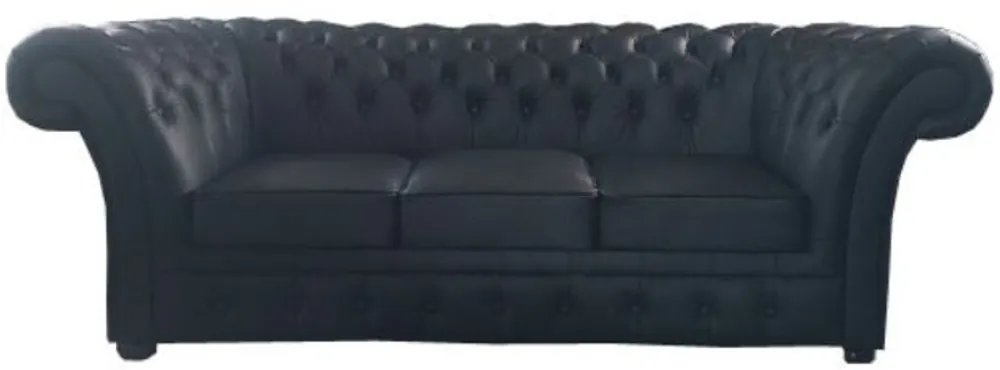 Casa Padrino Luxury Genuine Leather 3 Seater Sofa Black 210 x 90 x H. 80 cm - Chesterfield Furniture Saisonangebot