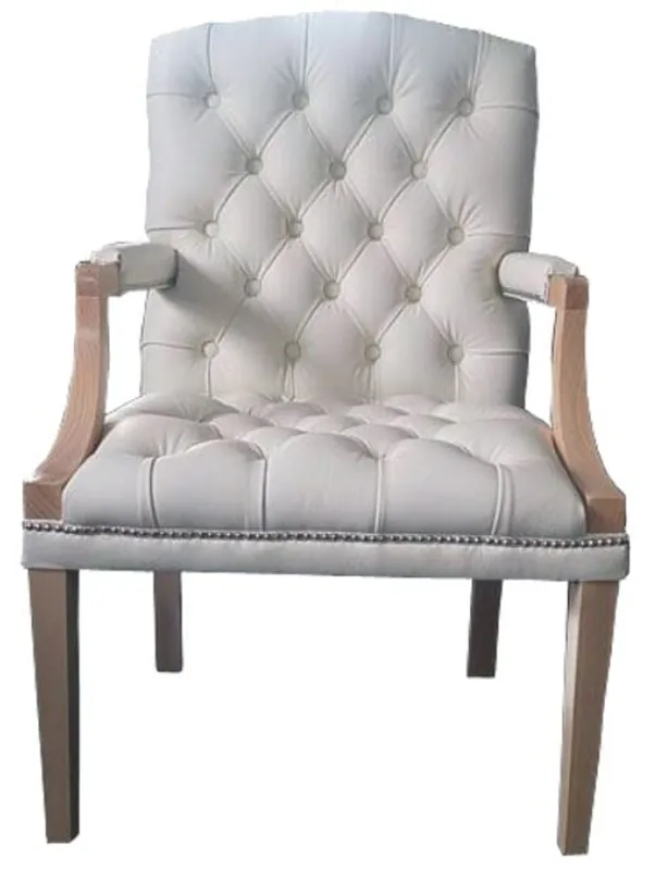 Casa Padrino genuine leather dining chair with armrests in white / light brown 60 x 60 x H. 100 cm - Chesterfield Furniture Direktkauf