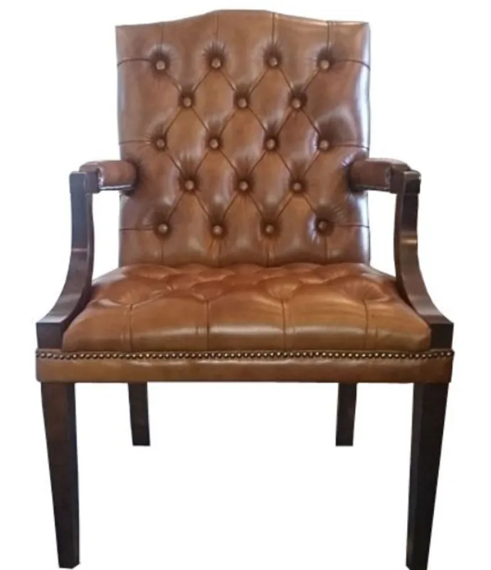 Casa Padrino genuine leather dining chair with armrests brown / dark brown 60 x 60 x H. 100 cm - Chesterfield Furniture Sofort Bestellen