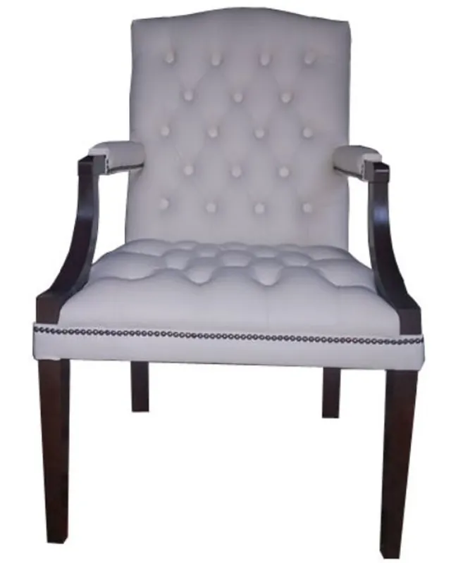 Casa Padrino genuine leather dining chair with armrests white / dark brown 60 x 60 x H. 100 cm - Chesterfield Furniture Angebot