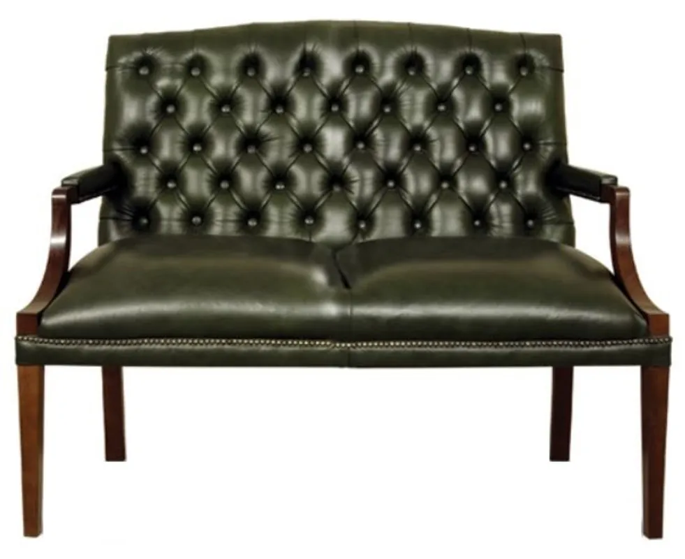 Casa Padrino Chesterfield 2 seater bench with armrests darkgreen / dark brown 120 x 60 x H. 100 cm - Genuine Leather Furniture Super-Preis