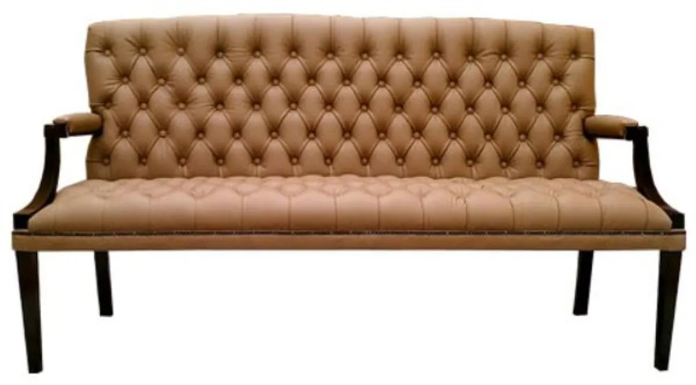 Rabatt Casa Padrino Chesterfield Genuine Leather 3-Seater Bench with Armrests Light Brown / Black 180 x 60 x H. 100 cm - Luxury Furniture