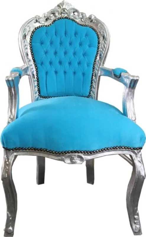Baroque Chaise dîner turquoise / argent avec accoudoirs Garantierte Lieferung