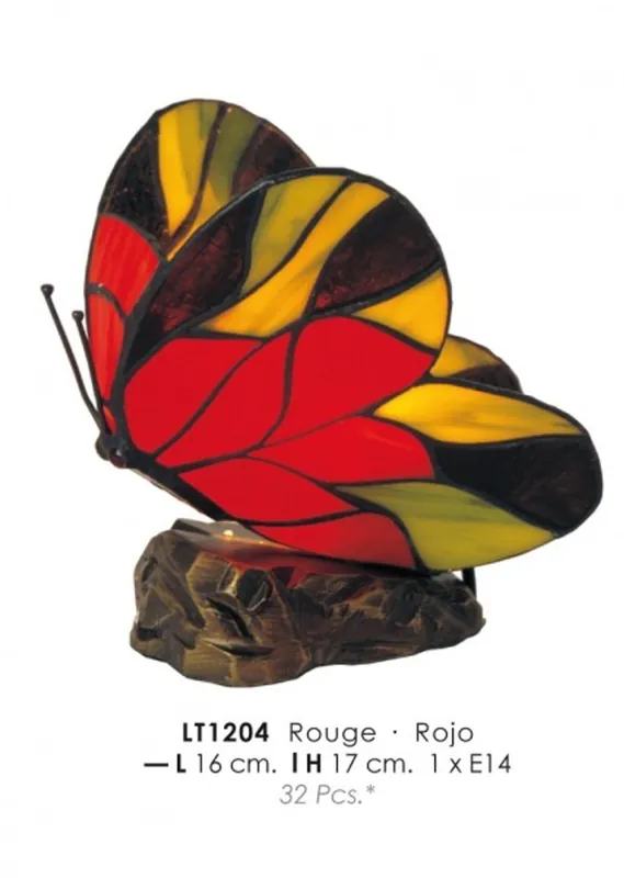 Casa Padrino lampe de table Tiffany papillon rouge Ø 16 x H. 17 cm - Lampe Décorative Tiffany Top-Angebot