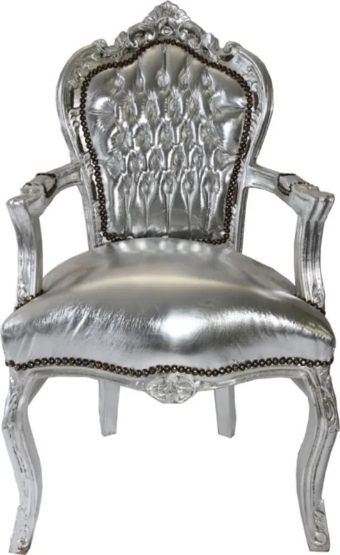 Neu Baroque Chaise dîner argent / argent avec chaise accoudoirs
