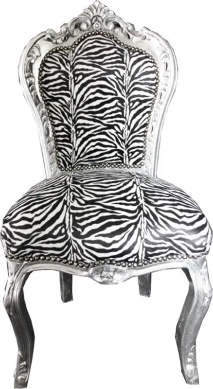 Casa Padrino baroque dîner Chaise Zebra / Argent - Mobilier - Mobilier baroque Highlight